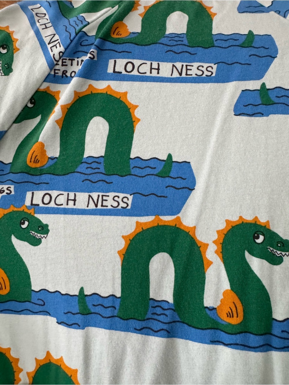 Mini Rodini Long Sleeve Dress with Loch Ness Monster Print - Green/Blue - Picture 3 of 4